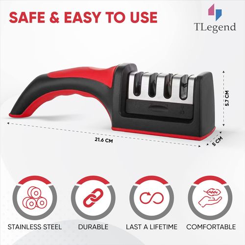 🔥Knife Sharpeners for Kitchen Knives– Stainless Steel 4 in1 Kitchen Knife Sharpener – Ergonomic and Easy to Use Knife Sharpening Kit with 4 Stage Sharpening Slots Black