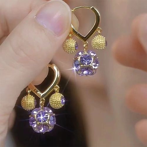 Luxury Style! Purple Crystal Sphere Durian Ear Cuffs