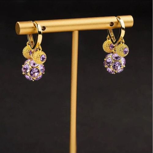 Luxury Style! Purple Crystal Sphere Durian Ear Cuffs