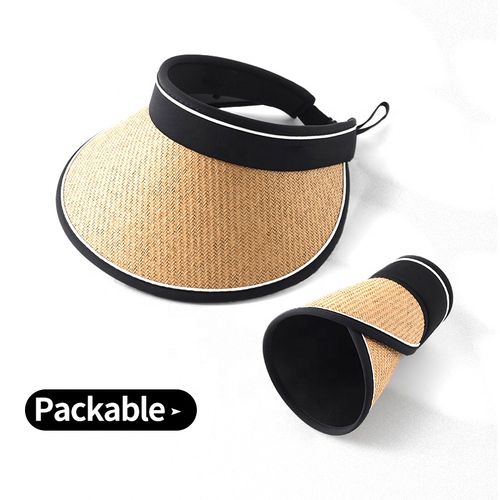 Outdoor Empty Top Sun Hat Summer Beach Sun Hat Uv Protection Lady Casual Shade Letter Straw Visor Cap