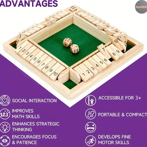 JIAJCHUF Shut The Box Game - Large Four-Sided Plank Game