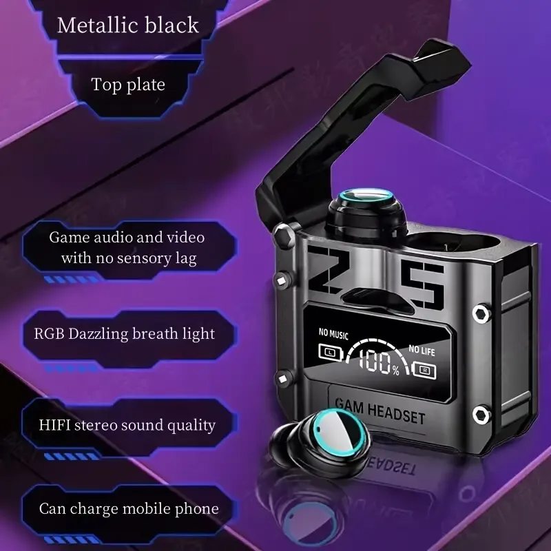 M25 Wireless Earphones, Steampunk TWS 5.3 Ear Buds With LED Battery Display, In-Ear Headphones For Gaming, Meeting And Sports, Birthday Gifts For Man Woman, TWS Wireless Earbuds Touch Control Noise Reduction Stereo Earbuds Headsets With Microphone