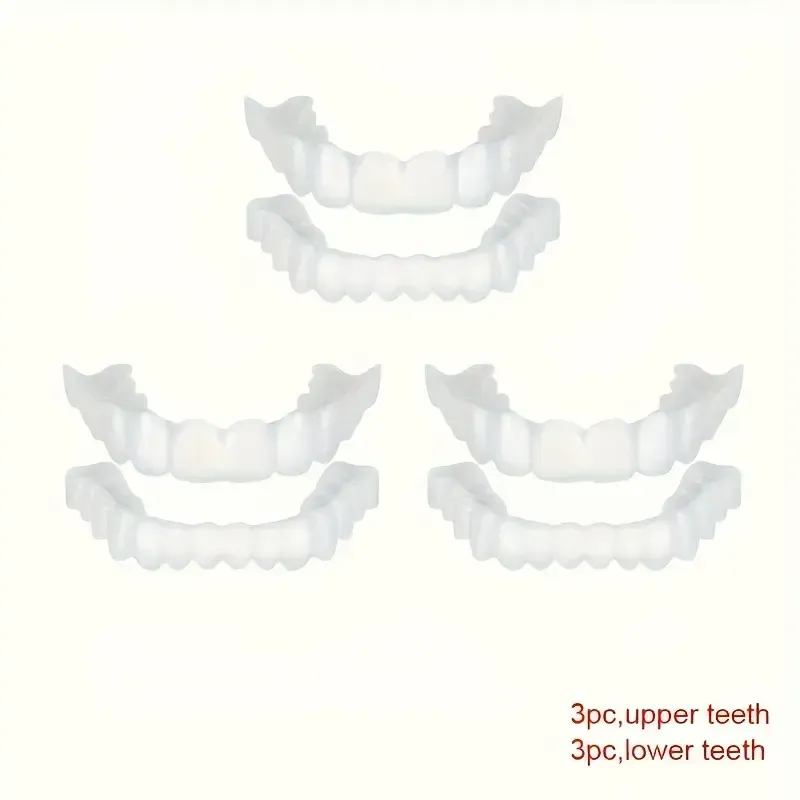 6-Pack FlexiSmile Adjustable Snap-On Veneer Teeth Covers, Comfortable Flexible White Cosmetic Dentures, Universal Fit for Upper and Lower Teeth, Plastic Material 59 sales