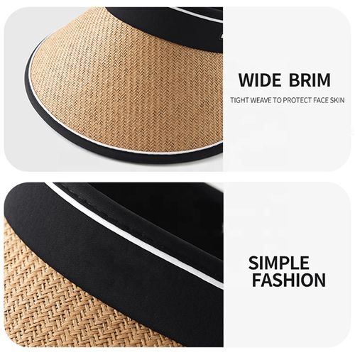 Outdoor Empty Top Sun Hat Summer Beach Sun Hat Uv Protection Lady Casual Shade Letter Straw Visor Cap
