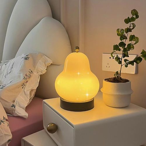Cute Table Lamp Glass Pear Lamp Simple Table Lamp Decoration Rechargeable Touch Night Light for Living Room and Bedroom Bedside