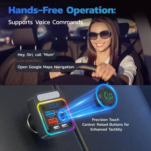 BT 5.3 Dual USB-C Car Charger Handsfree Bluetooth Car Kit Mp3 Player Car FM Transmitter Wireless FM Modulator