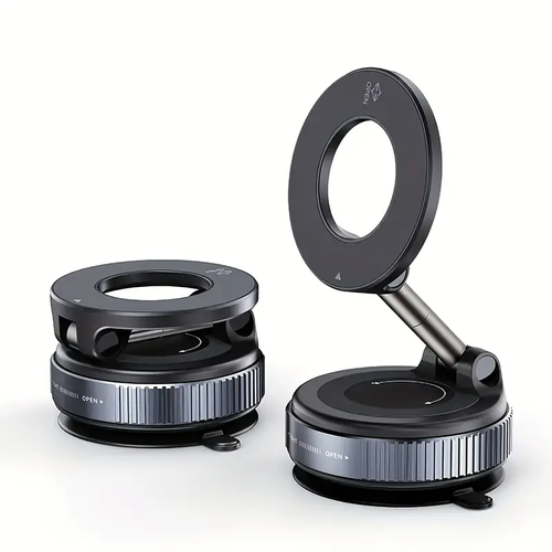 Adjustable & Foldable Magnetic Phone Holder, N52 Strong Magnet, 360° Rotatable, Vacuum Suction Cup Mount for Dashboard, Bathroom Tiles, Glass Surfaces - ABS Material, Round Shape, Dashboard Mounting | Sleek Design | Durable Holder, Phone Mount for Car