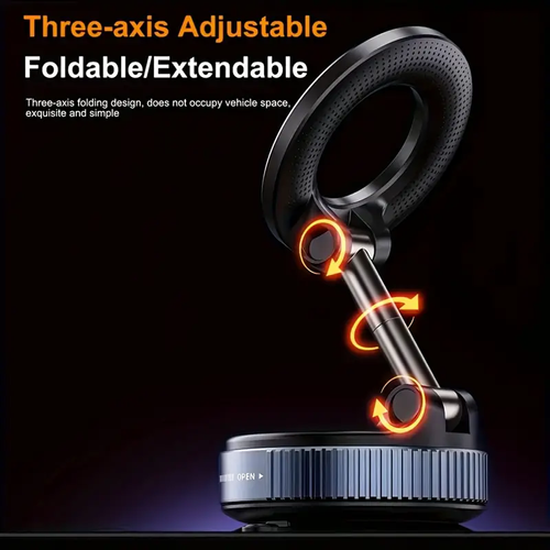 Adjustable & Foldable Magnetic Phone Holder, N52 Strong Magnet, 360° Rotatable, Vacuum Suction Cup Mount for Dashboard, Bathroom Tiles, Glass Surfaces - ABS Material, Round Shape, Dashboard Mounting | Sleek Design | Durable Holder, Phone Mount for Car