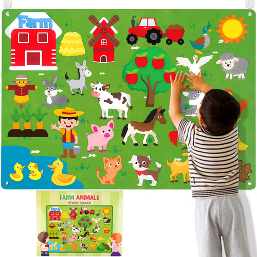 38pcs Farm Animals Felt Board Set 3.5ft Preschool Farm Theme Barn Livestock Early Learning Interactive Play Set for Kids