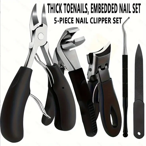 5pcs thick nail clipper set - heavy-duty podiatrist grade, stainless steel blades with easy to grip handle, suitable for inward and thick toes, suitable for inward and thick toes
