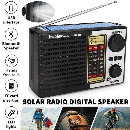 Portable Solar Radio Digital Speaker, Frequency Band, MP3 Player, Strong Reception Capability, LED Lights, USB Charging | Sturdy Design, Durable Structure, Suitable For Camping, Hiking, Outdoor Exploration, Outdoor Audio Equipment