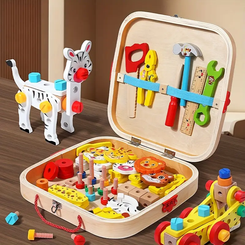 EDUTREE Wooden Animal Assembly Toolbox - Colorful Puzzle Toy for Youngsters, Enhances Creativity & Motor Skills, Ideal Birthday or Holiday Gift for Boys and Girls, Educational Playset|Playful Design|Durable Construction, Youngsters' Toy Box