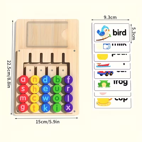 Alphabet Spelling Learning Board + 12 Double-Sided Word Cards (24 Words in Total) | English Enlightenment Phonics Educational Toy for Kids