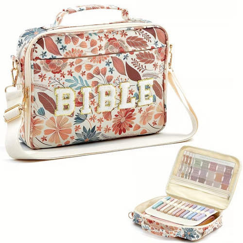 💕💖🌸 Pretty Bible Bag for Women – Floral Chenille Letter Design