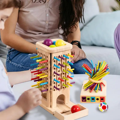 Montessori Game Wooden Stick Tower Toy With Sticks Dice Motor Skills Development