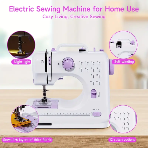 Portable Electric Sewing Machine Pro with 12 Stitches Patterns, Adjustable Speed, Overlock, Sewing Machine Parents, Beginners, Hobbyists, Lightweight, Easy to Use, Perfect for Repair, DIY, Crafting., Crafting Machine, Easytouse Machine, Compact