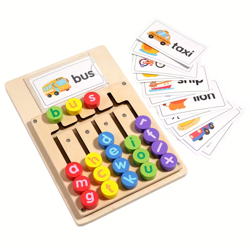 Alphabet Spelling Learning Board + 12 Double-Sided Word Cards (24 Words in Total) | English Enlightenment Phonics Educational Toy for Kids