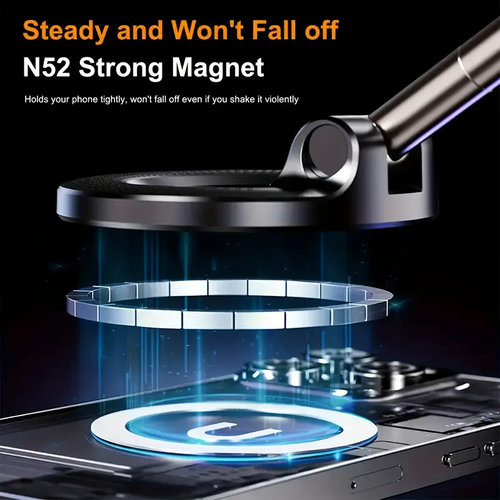 Adjustable & Foldable Magnetic Phone Holder, N52 Strong Magnet, 360° Rotatable, Vacuum Suction Cup Mount for Dashboard, Bathroom Tiles, Glass Surfaces - ABS Material, Round Shape, Dashboard Mounting | Sleek Design | Durable Holder, Phone Mount for Car