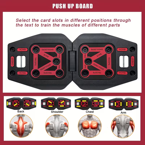 Home Gym Exercise Equipment - Black Portable Workout System 17 Fitness Accessories 9 In1 Push Up Board Set, Resistance Bands with Pilates Bar Strength Training Abs Shoulders Back Butt