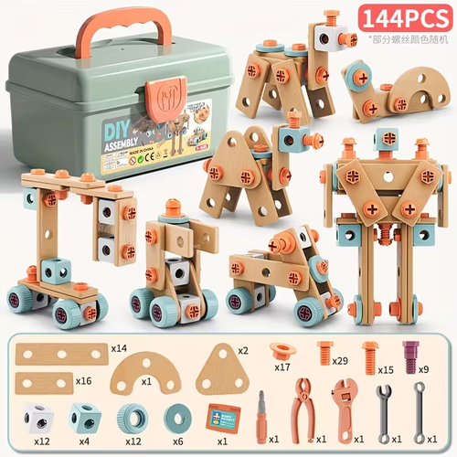 144pcs - Children's Screw Tool Box Toy, Screw Disassembly, DIY Puzzle Hands on Assembly, Multi functional Assembly Toy, Available in Multiple Shapes, New Products for Back to School Season