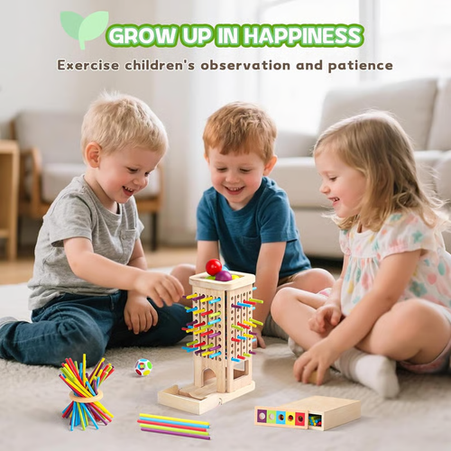 Montessori Game Wooden Stick Tower Toy With Sticks Dice Motor Skills Development