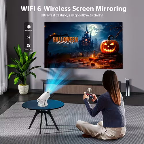 1x HY300 Pro Mini Portable Projector with Android 11.0 OS, 4K,1080P Smart Projector, Built-in Speakers, 180° Screen Rotation, Compatible with Netflix,YouTube,Hulu, Plug & Play Home Theater Projector for PC,Laptop-Free Movies, Smart TV