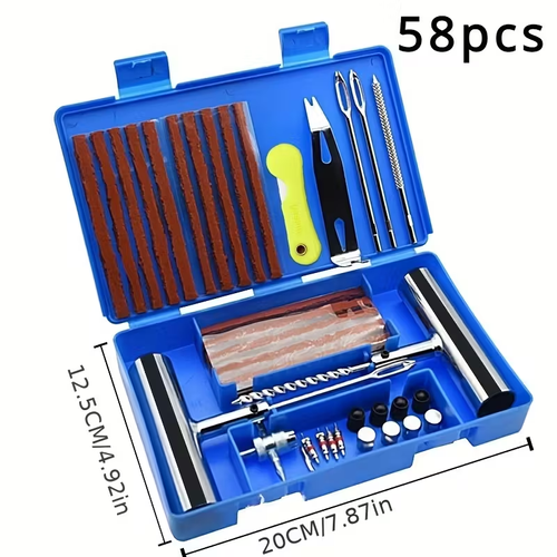 58pcs Auto Tire Repair Set Puncture Repair Tools Car Van Motorcycle Bike Emergency Heavy Duty Tubeless Tire Repair Rivet Set, Roadside Assistance, Heavy duty Tools, High quality Rivets, Sturdy Materials, Tire Patch Kit, Emergency Kits, Bike