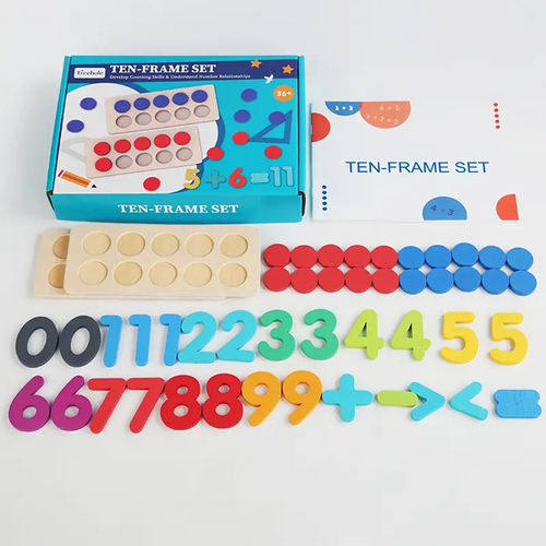 Wooden Ten-Frame Set Mathematics Teaching Aids Are Suitable For Kindergarten, Primary School, Grade 1, Home School, Addition And Subtraction Of Mathematics Games, Counter Toys Suitable For Aged 3-8