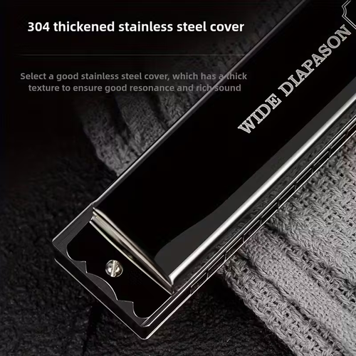 Professional 28-Hole Double-Row Harmonica with Brass Reeds - Polished Metal Surface, Comes with a Case - Suitable for Musicians And Students.