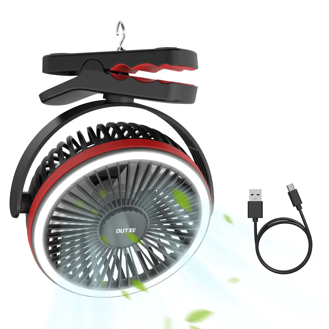 OUTXE USB Portable Camping Fan with LED Light