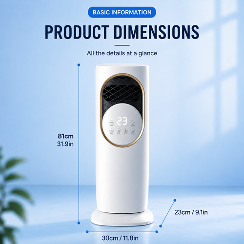 2026 All‑Season Standing Tower Evaporative Cooler Heater Combo, Quiet Water‑Adding Humidification Fan for Household Indoor Living Space