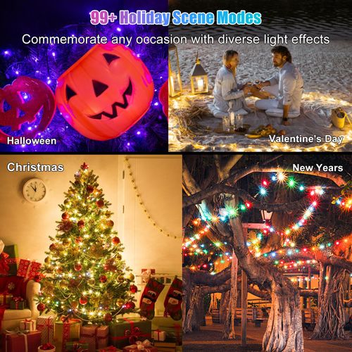 🔥Hot Seller🔥 COD！66-foot (approx. 20-meter) string lights, controlled via app and remote, featuring 200 LED bulbs, RGB smart IC multi-color string lights, suitable for indoor use, with music-synced color-changing effects, IP65 waterproof rating, ideal for bedrooms, parties, DIY projects, and more