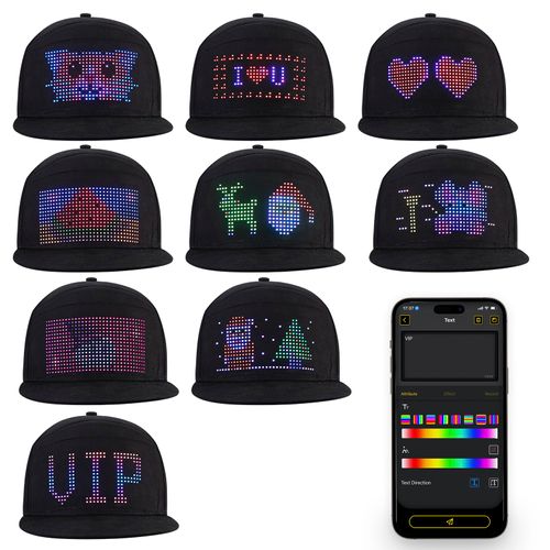 🔥Hot Seller🔥 COD！Bluetooth LED Display Baseball Cap | Custom Text Pattern Smart Glowing Hat | Adjustable Size | Party Night Event | Fashion Hat For Men Women Youth | Kenya Daily Wear | Mystery Black