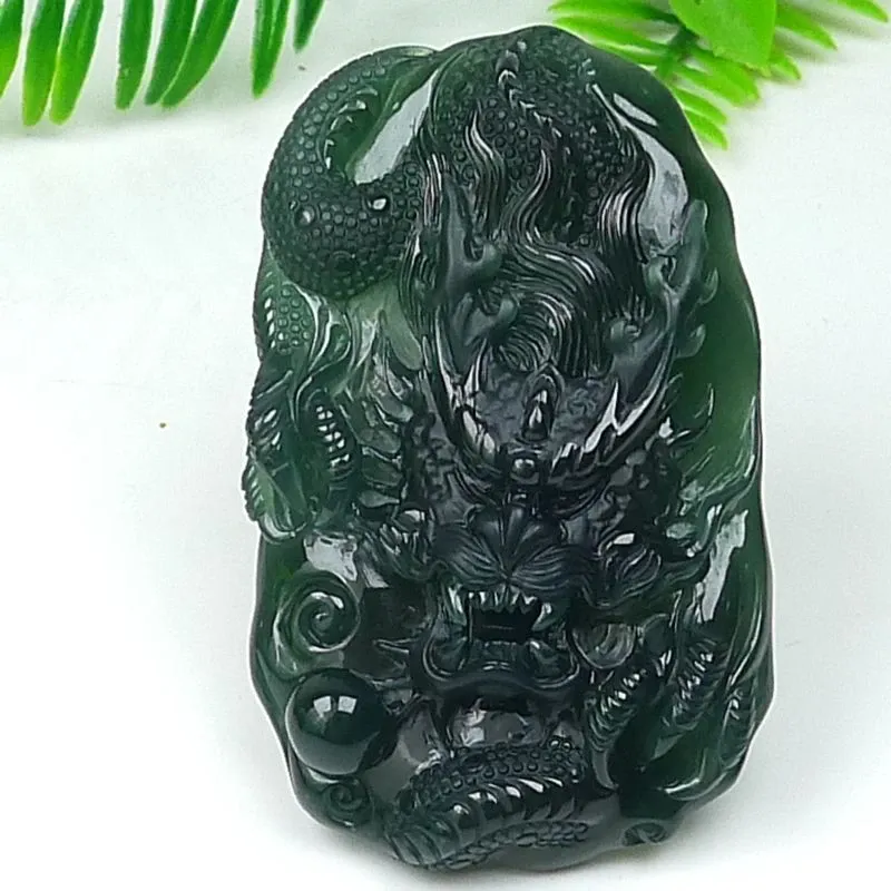 103-Masterpiece Blue Jadeite Dragon Pendant – Natural A-Grade Jade with Certificate, Handcrafted Luxury