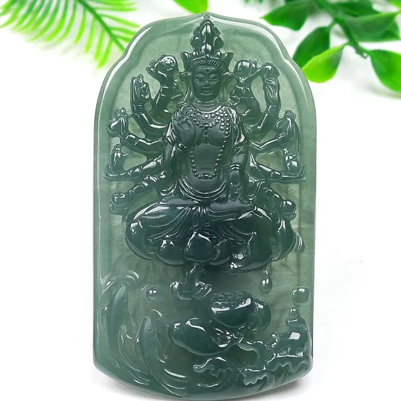 054-Guanyin Buddha Jade Pendant – Hand-Carved Natural Guatemala Jadeite Pendant | Symbol of Compassion & Protection