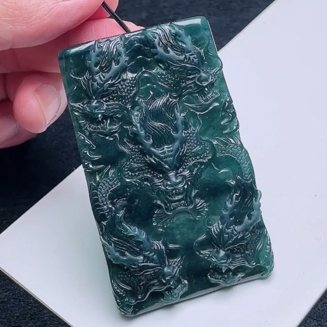 131-Masterpiece Blue Jadeite Dragon Pendant – Natural A-Grade Jade with Certificate, Handcrafted Luxury