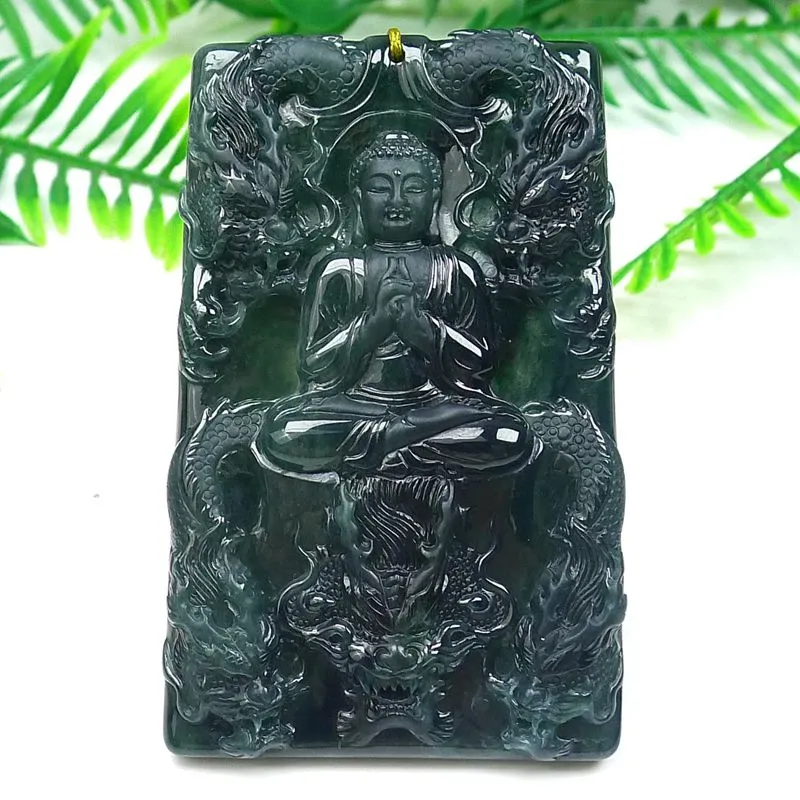 116-Vairocana Buddha & Nine Dragons Jade Pendant – Hand-Carved Natural Guatemala Jadeite | Rare Spiritual Talisman