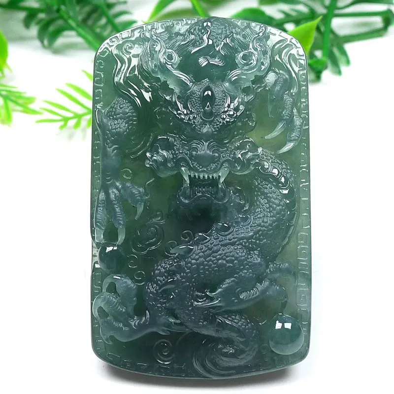003-Masterpiece Blue Jadeite Dragon Pendant – Natural A-Grade Jade with Certificate, Handcrafted Luxury