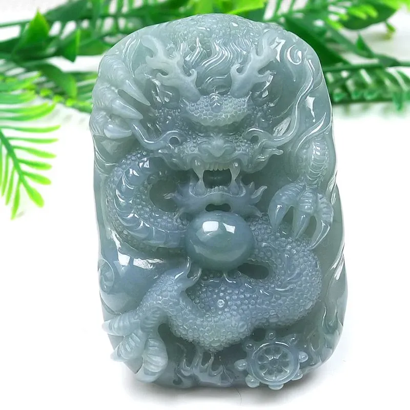 035-Hand-Carved Blue Jade Dragon Pendant – Certified Natural Guatemala Jadeite | One-of-a-Kind