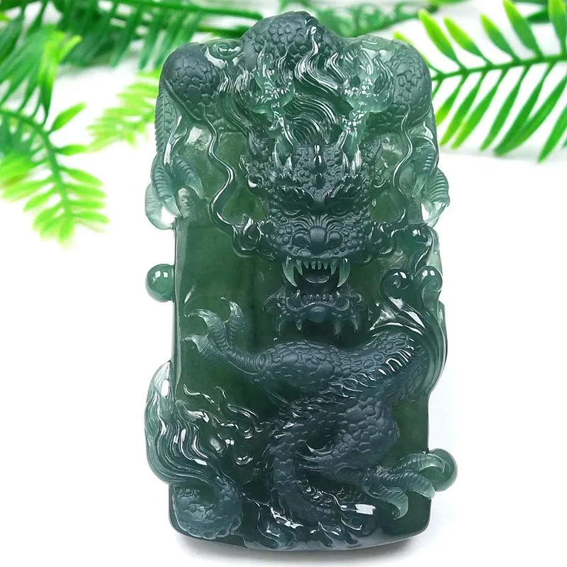 009-Masterpiece Blue Jadeite Dragon Pendant – Natural A-Grade Jade with Certificate, Handcrafted Luxury