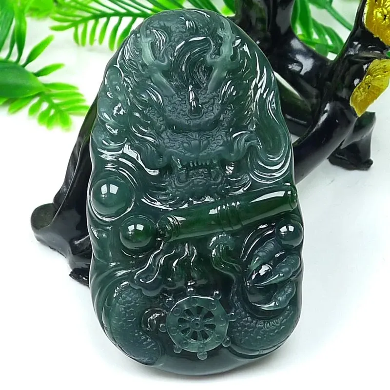 013-One-of-a-Kind Blue Guatemala Jade Dragon Pendant – Hand-Carved, Certified Natural Jadeite