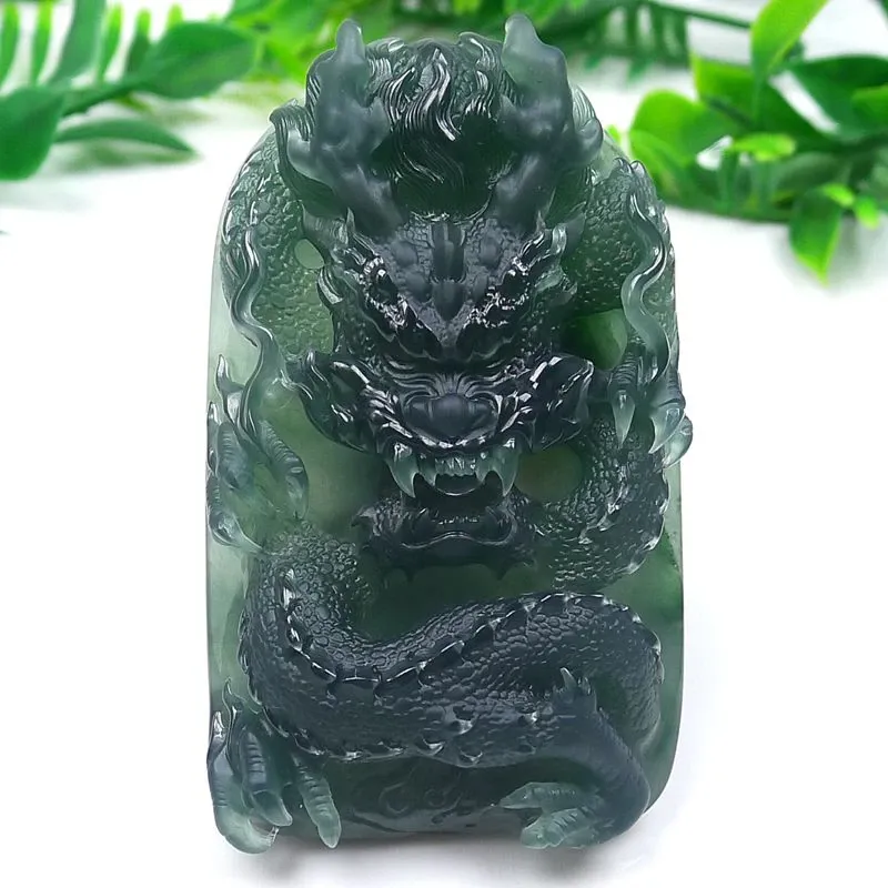 102-Masterpiece Blue Jadeite Dragon Pendant – Natural A-Grade Jade with Certificate, Handcrafted Luxury