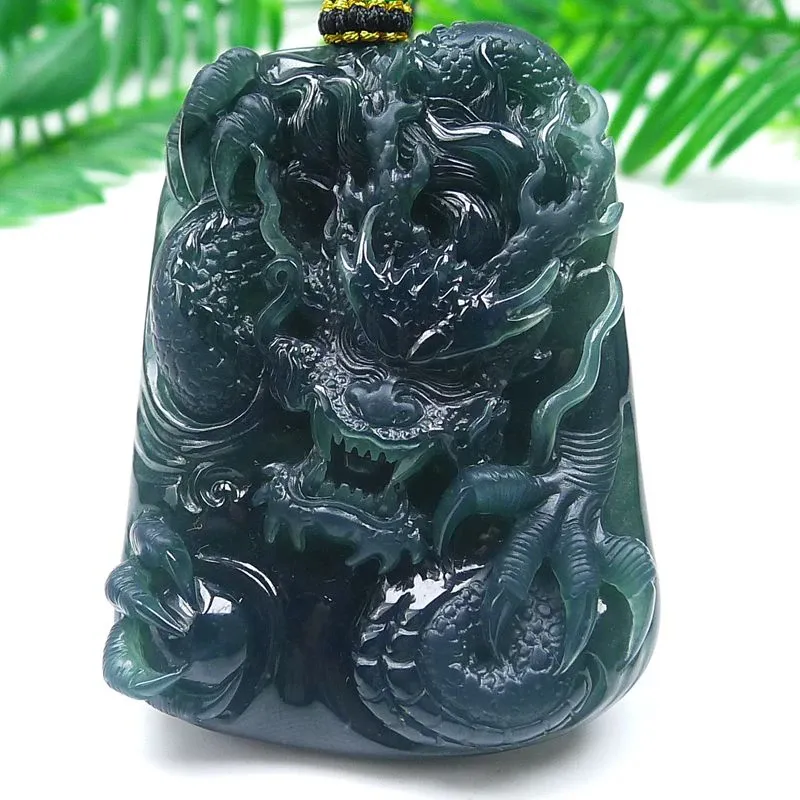 024-Hand-Carved Blue Jade Dragon Pendant – Certified Natural Guatemala Jadeite | One-of-a-Kind
