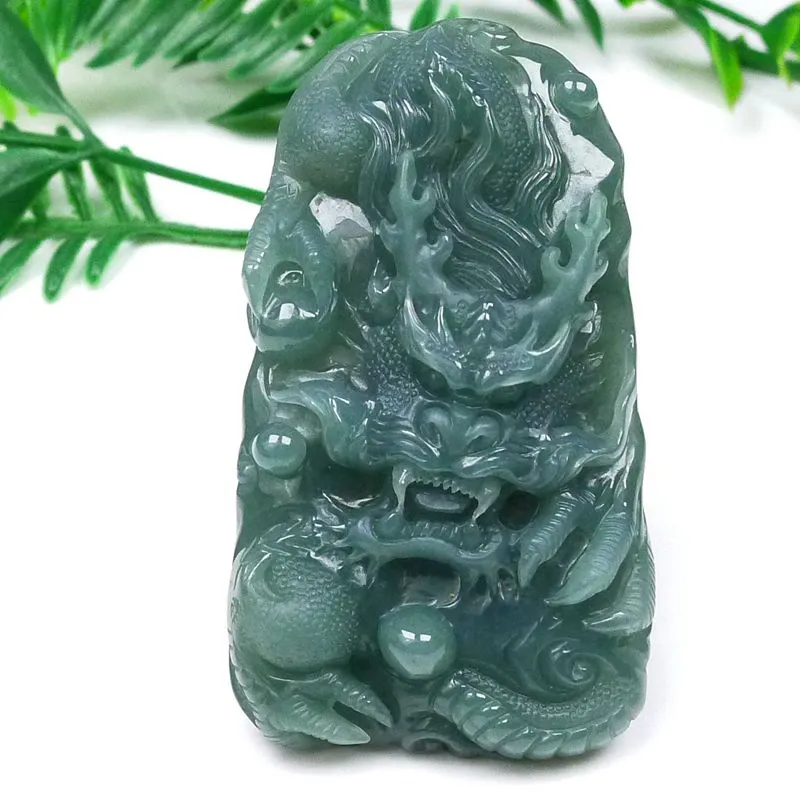 032-Hand-Carved Blue Jade Dragon Pendant – Certified Natural Guatemala Jadeite | One-of-a-Kind