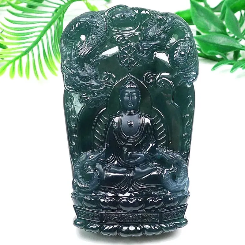 042-Vairocana Buddha & Dragons Jade Pendant – Hand-Carved Natural Guatemala Jadeite | Rare Spiritual Talisman