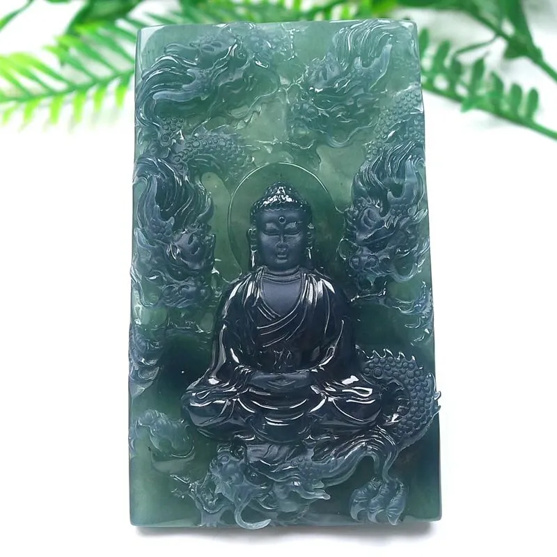 046-Vairocana Buddha & Nine Dragons Jade Pendant – Hand-Carved Natural Guatemala Jadeite | Rare Spiritual Talisman