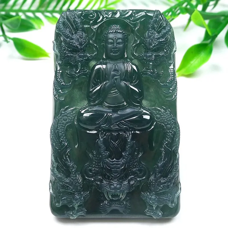 044-Vairocana Buddha & Nine Dragons Jade Pendant – Hand-Carved Natural Guatemala Jadeite | Rare Spiritual Talisman