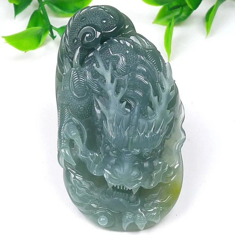 015-One-of-a-Kind Blue Guatemala Jade Dragon Pendant – Hand-Carved, Certified Natural Jadeite