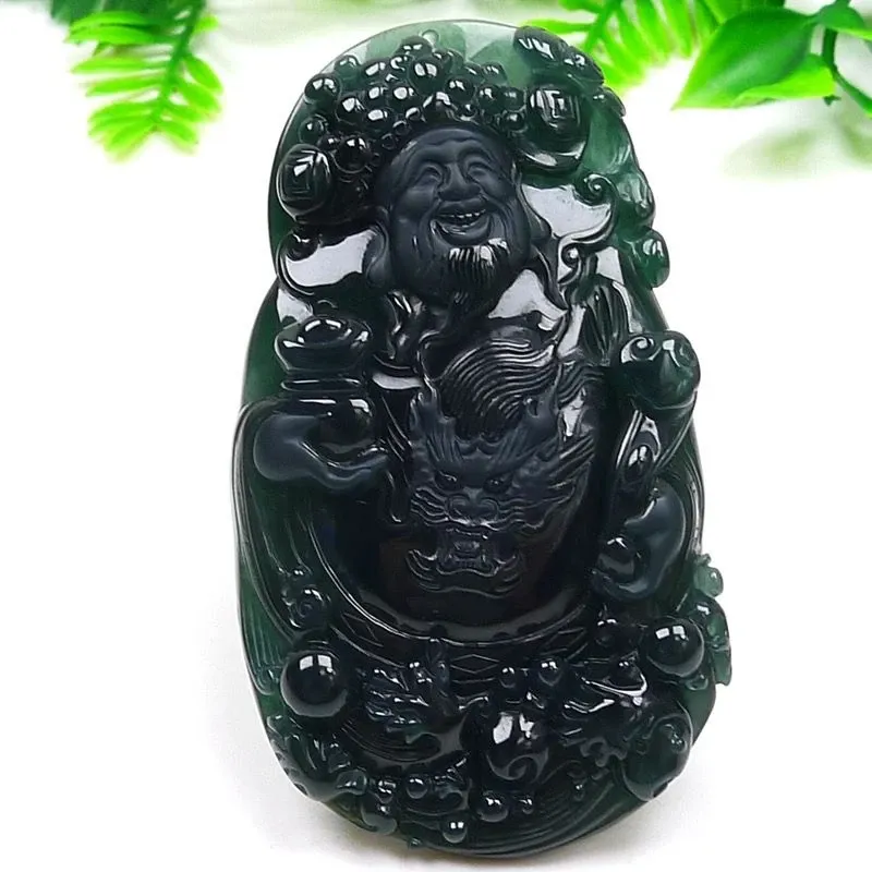 109-God of Wealth Jade Pendant – Hand-Carved A-Grade Guatemalan Jadeite Amulet