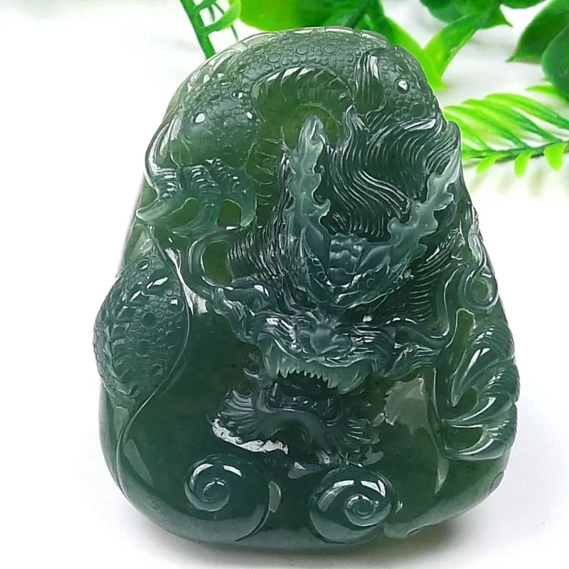 031-Hand-Carved Blue Jade Dragon Pendant – Certified Natural Guatemala Jadeite | One-of-a-Kind